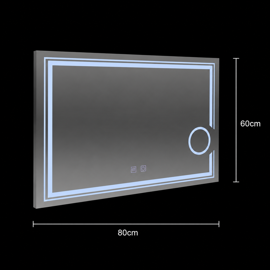 Правоъгълно LED огледало, 80x60cm, CANTO Touch, Demister System, Dimable