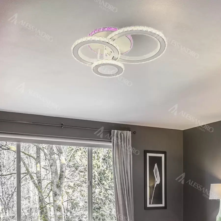 LED полилей с дистанционно управление и кристал LEOCADIA RGB 134W, 3 кръга, студена/топла/неутрална светлина, димируем, бял кристален LED полилей Заглавие по подразбиране Alessandro Design