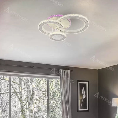 LED полилей с дистанционно управление и кристал LEOCADIA RGB 134W, 3 кръга, Студена/Топла/Неутрална светлина, Димируем, Бял