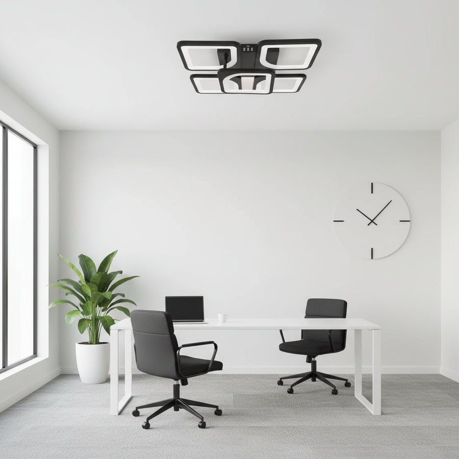 LED полилей с дистанционно управление ZOE 65W, 5 квадрата, студена/топла/неутрална светлина, димируем, черен LED полилей с дистанционно управление Default Title Alessandro Design