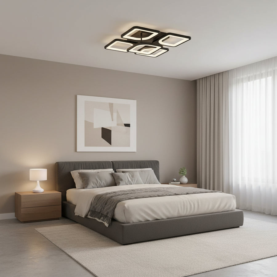 LED полилей с дистанционно управление ZOE 65W, 5 квадрата, студена/топла/неутрална светлина, димируем, черен LED полилей с дистанционно управление Default Title Alessandro Design