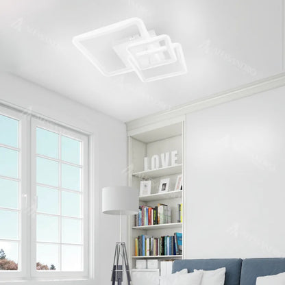 LED полилей с дистанционно FARYDA 120W, 3 квадрата, Студена/Топла/Неутрална светлина, Димируем, Бял
