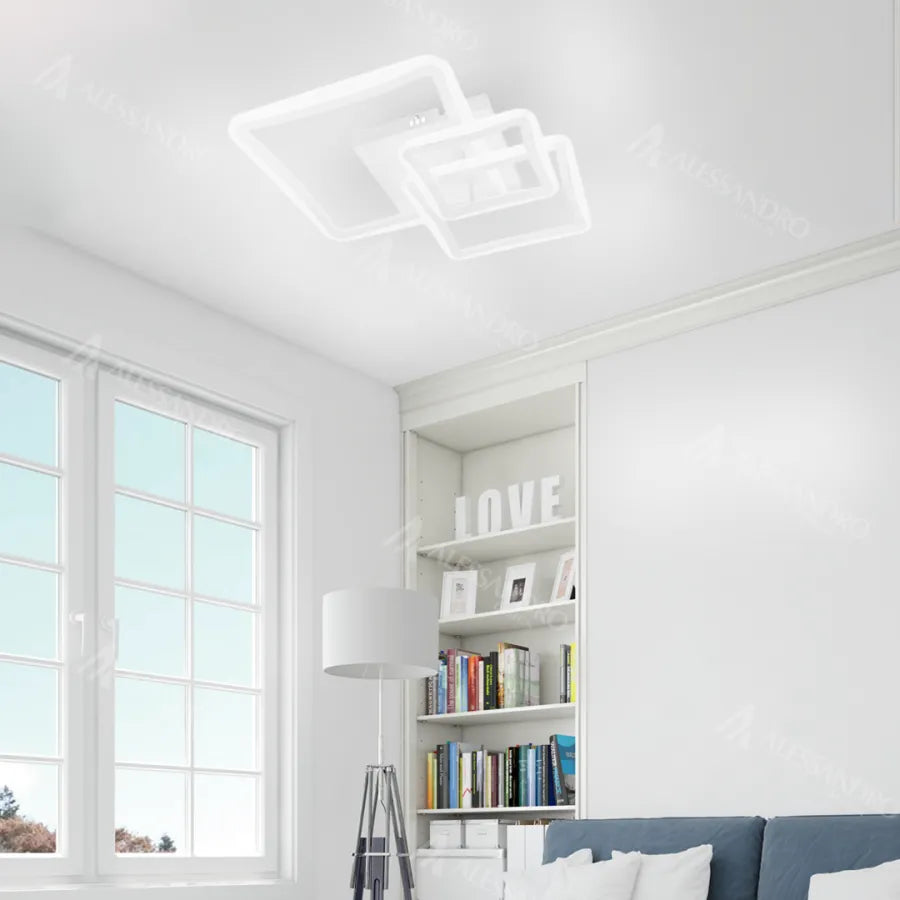 LED полилей с дистанционно FARYDA 120W, 3 квадрата, Студена/Топла/Неутрална светлина, Димируем, Бял