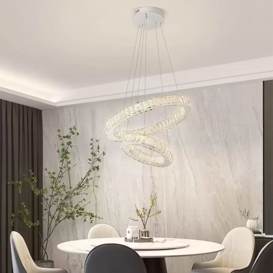 Окачен LED полилей с дистанционно управление и кристал CANAAN 80W, 2 кръга, студена/топла/неутрална светлина, възможност за димиране, блестящ хром, регулируема височина Модерни полилеи Заглавие по подразбиране Alessandro Design