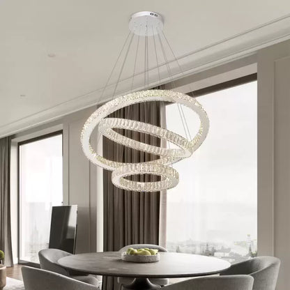 Окачен LED полилей с дистанционно управление и кристал CAYDEN 200W, 3 кръга, студена/топла/неутрална светлина, димируем, блестящ хром, регулируема височина LED полилей Заглавие по подразбиране Alessandro Design