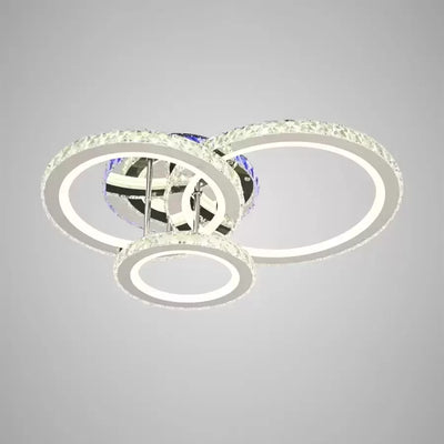 LED полилей с дистанционно управление и кристал NOVA ROTONDA RGB 73W, 3 кръга, Студена/Топла/Неутрална светлина, Димируем, Блестящ Хром