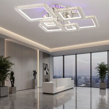 LED полилей с дистанционно управление и кристал NOVA RHOMBA RGB 168W, 6 квадрата, студена/топла/неутрална светлина, димиране, блестящи хромирани LED полилеи и кристали Заглавие по подразбиране Alessandro Design