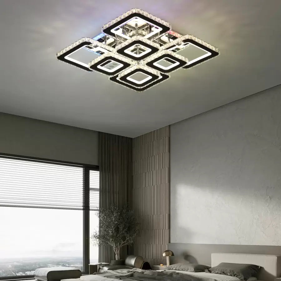 LED полилей с дистанционно управление и кристал QUADRIA SUPREMO RGB 168W, 8 квадрата, студена/топла/неутрална светлина, димируеми, блестящи хромирани LED полилеи с дистанционно управление Заглавие по подразбиране Alessandro Design