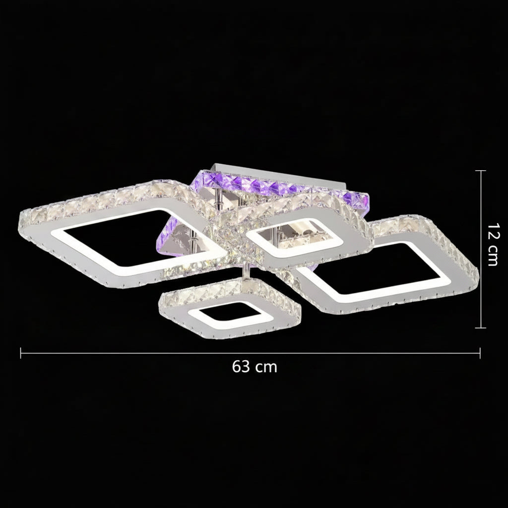 LED полилей с дистанционно управление и кристал NOVA RHOMBA RGB 95W, 4 квадрата, студена/топла/неутрална светлина, възможност за димиране, блестящи хромирани LED полилеи и кристали Заглавие по подразбиране Alessandro Design