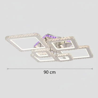 LED полилей с дистанционно управление и кристал NOVA RHOMBA RGB 168W, 6 квадрата, студена/топла/неутрална светлина, димиране, блестящи хромирани LED полилеи и кристали Заглавие по подразбиране Alessandro Design