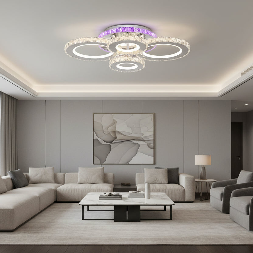 LED полилей с дистанционно управление и кристал NOVA ROTONDA RGB 82W, 4 кръга, студена/топла/неутрална светлина, димиране, хром LED полилеи и кристали Заглавие по подразбиране Alessandro Design