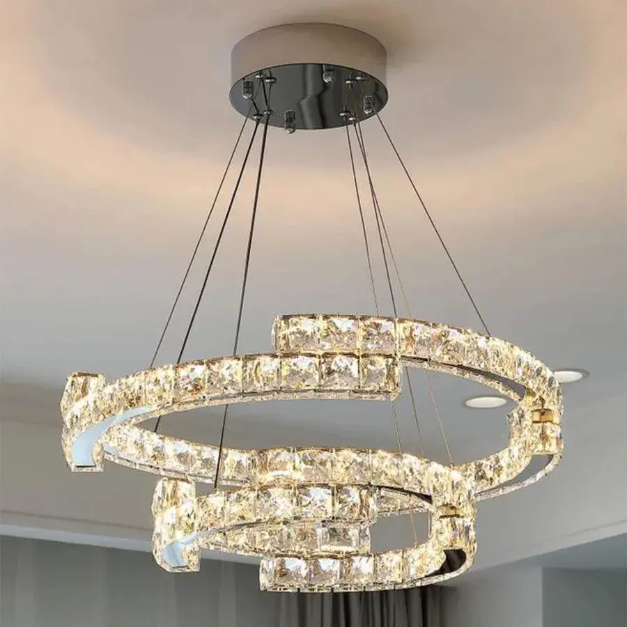 Окачен LED полилей с дистанционно управление и кристал MIA LATIFAH 55W, 2 кръга, студена/топла/неутрална светлина, димируем, лъскав хром, регулируема височина LED полилеи с дистанционно управление Заглавие по подразбиране Alessandro Design