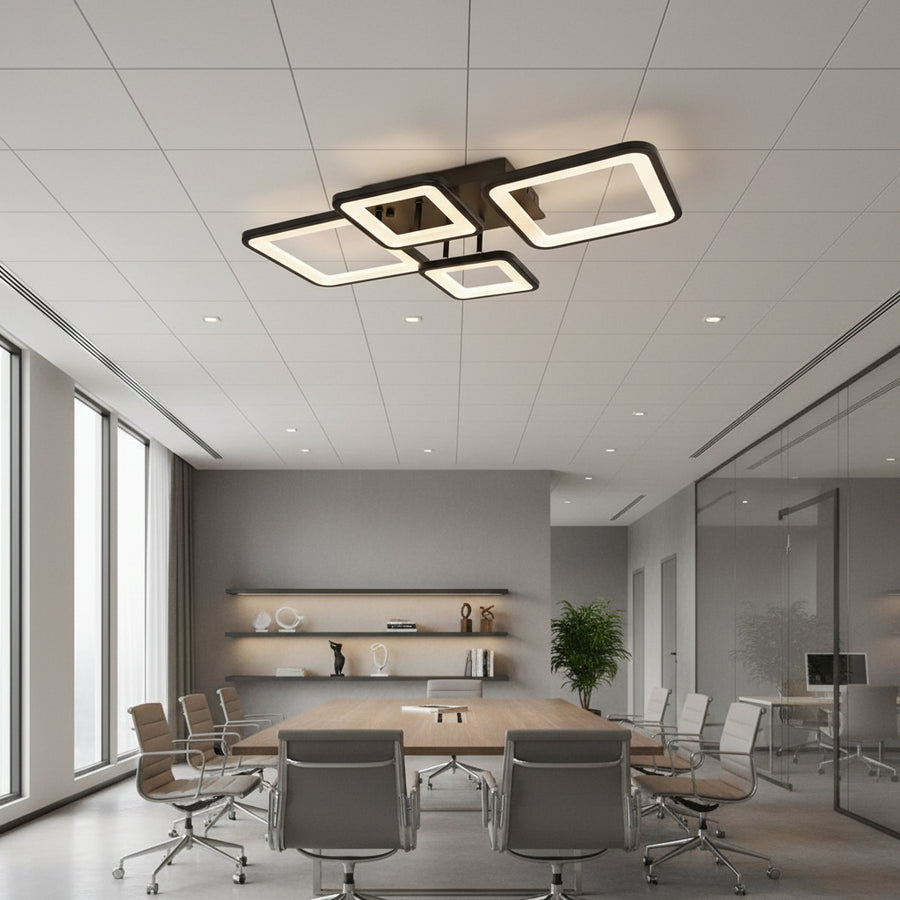 LED полилей с дистанционно управление MUGE 112W, 4 квадрата, студена/топла/неутрална светлина, димируем, черен LED полилей с дистанционно управление Заглавие по подразбиране Alessandro Design