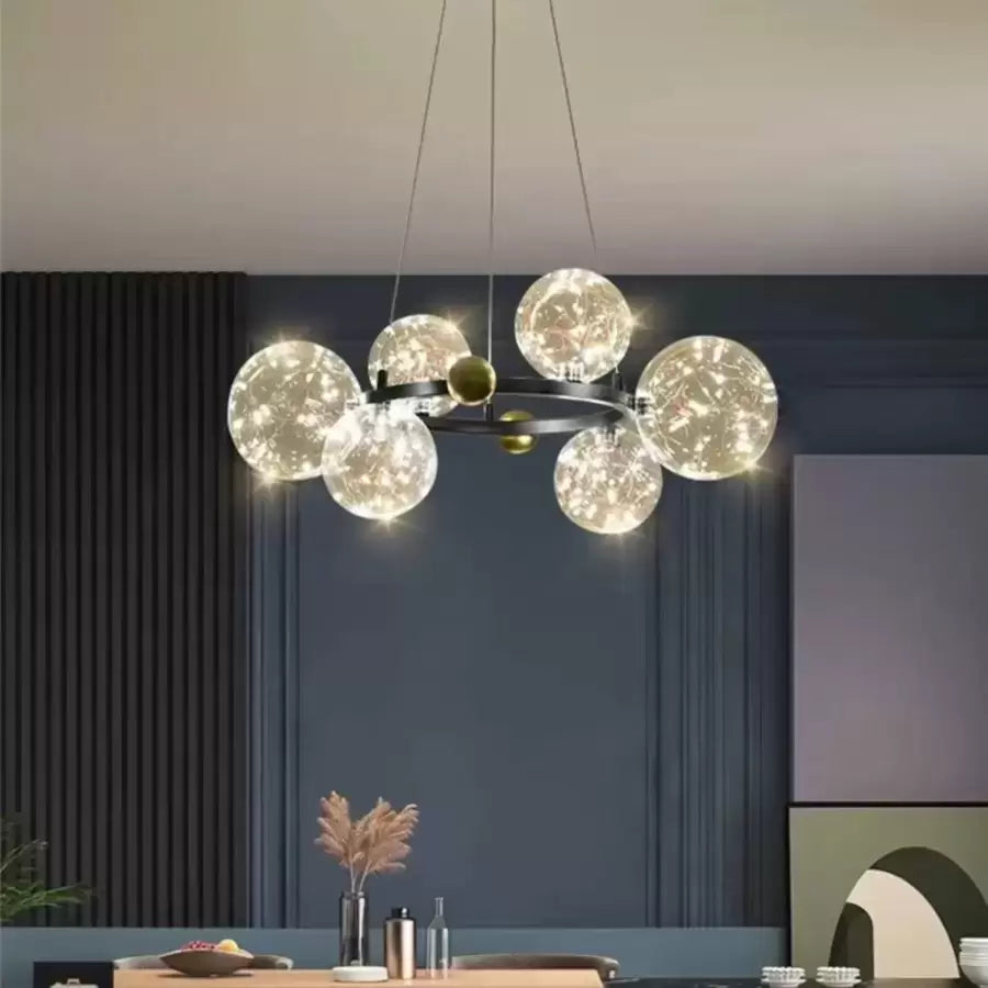 LED полилей с дистанционно управление NOEL 52W, 6 глобуса, студена/топла/неутрална светлина, димируем, черен, регулируем по височина свещник Moderne Заглавие по подразбиране Alessandro Design