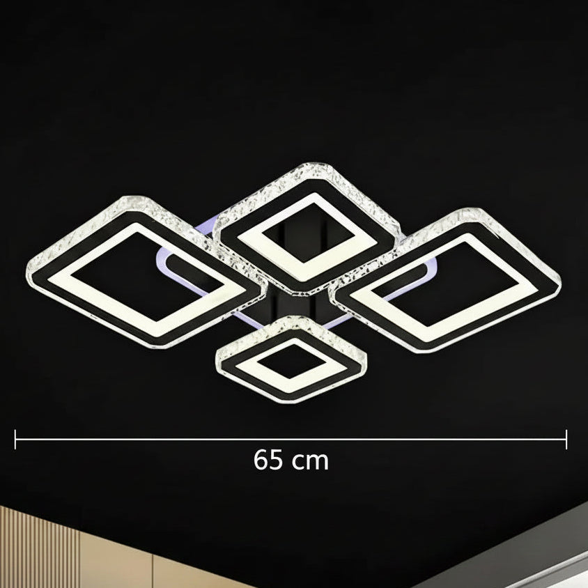 LED полилей с дистанционно управление и кристален QUADRIS RGB 96W, 4 квадрата, студена/топла/неутрална светлина, димируем, черен LED полилей с дистанционно управление Заглавие по подразбиране Alessandro Design