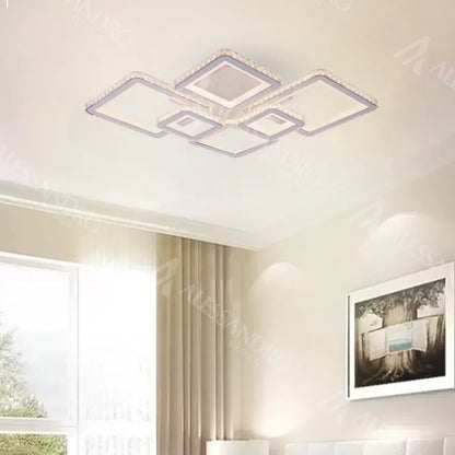 LED полилей с дистанционно управление и кристален QUADRIS RGB 175W, 6 квадрата, студена/топла/неутрална светлина, димируем, бял LED полилей с дистанционно управление Заглавие по подразбиране Alessandro Design