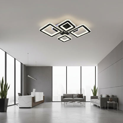 LED полилей с дистанционно и кристален QUADRIS RGB 96W, 4 квадрата, Студена/Топла/Неутрална светлина, Димируем, Черен