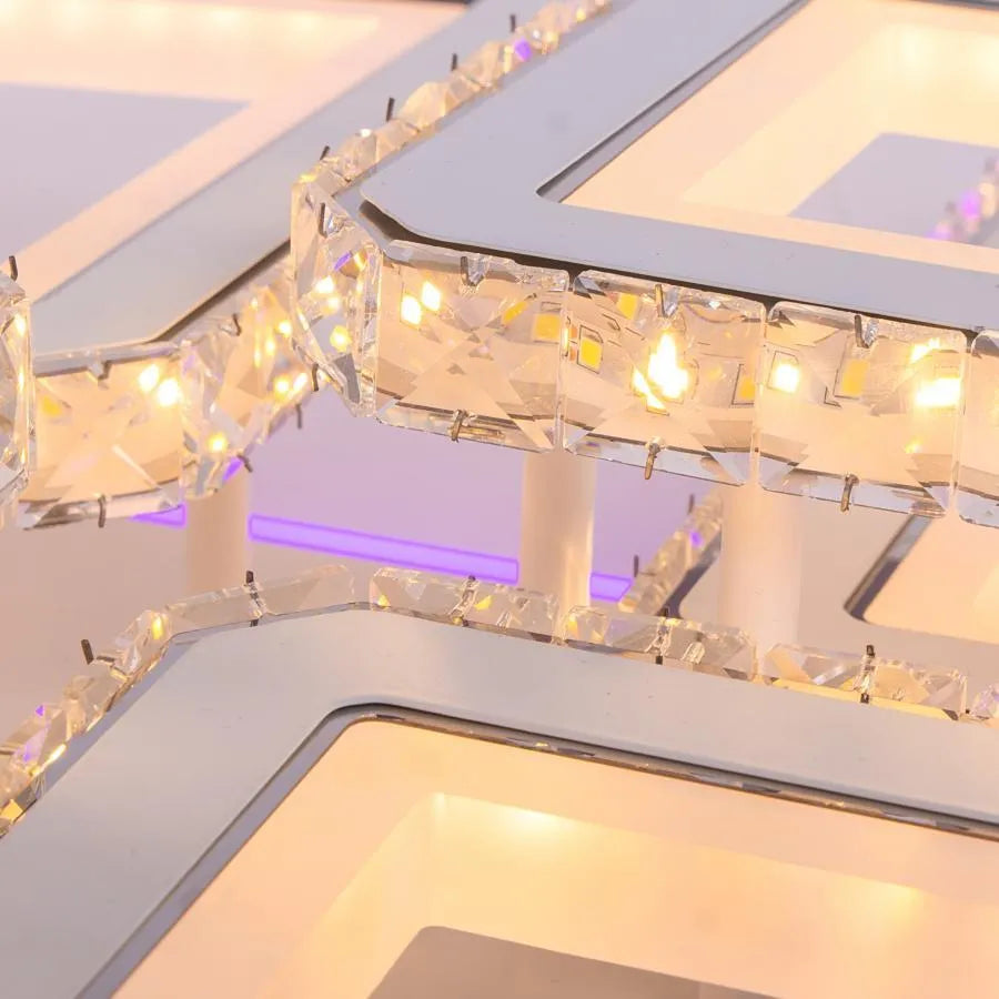 LED полилей с дистанционно управление и кристален QUADRIS RGB 175W, 6 квадрата, студена/топла/неутрална светлина, димируем, бял LED полилей с дистанционно управление Заглавие по подразбиране Alessandro Design