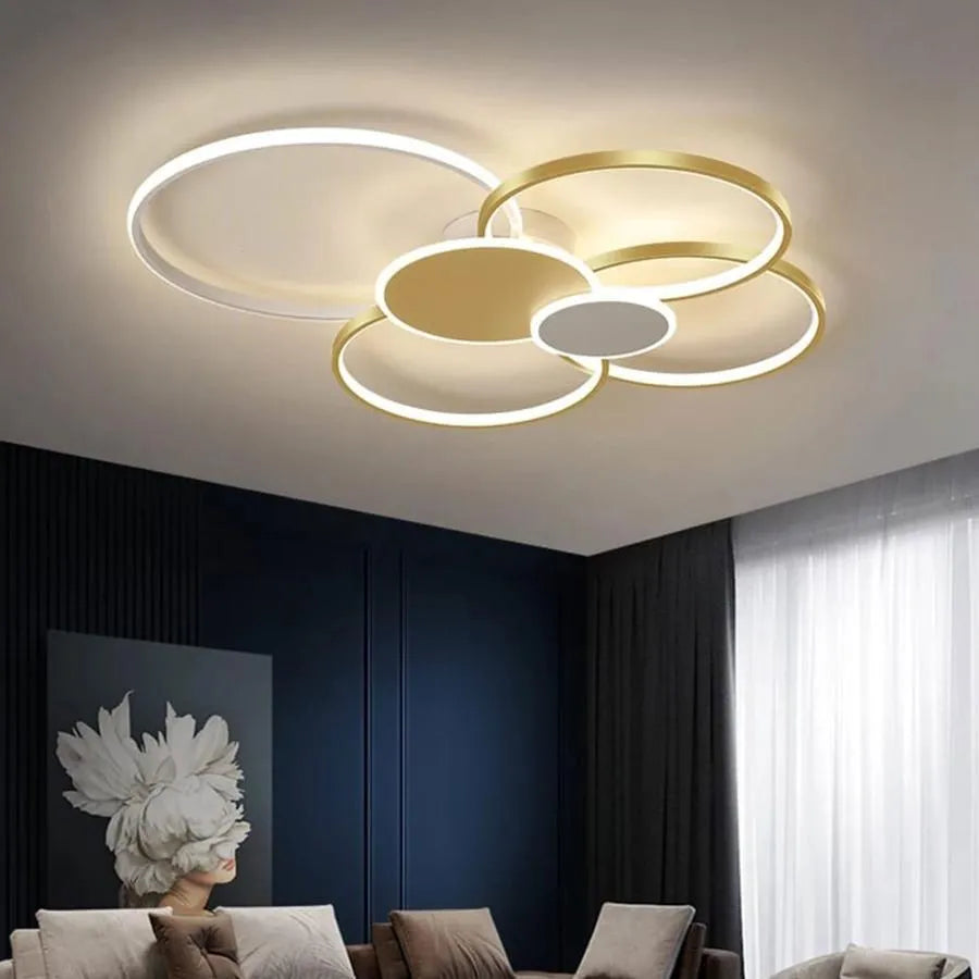 LED полилей с дистанционно управление KILLIAN 74W, 6 кръга, студена/топла/неутрална светлина, възможност за димиране, златисто бели LED полилеи с дистанционно управление Заглавие по подразбиране Alessandro Design
