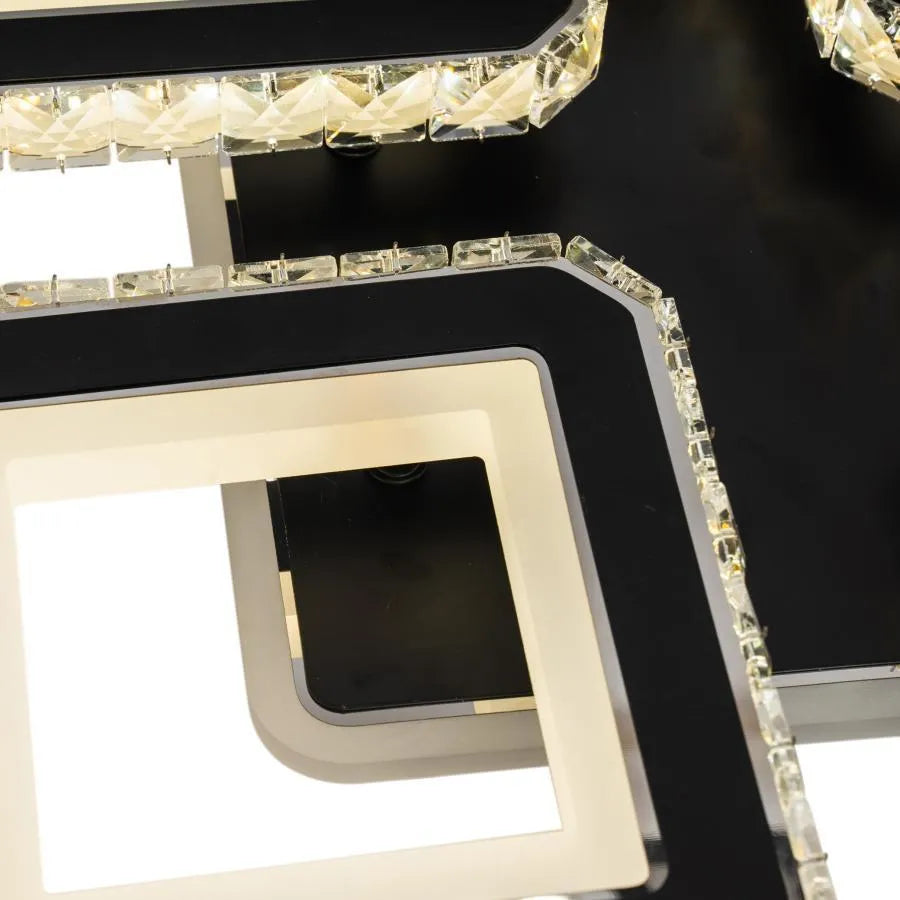 LED полилей с дистанционно управление и кристал LEILA RGB 69W, 4 квадрата, студена/топла/неутрална светлина, димируем, черен LED полилей с дистанционно управление Заглавие по подразбиране Alessandro Design