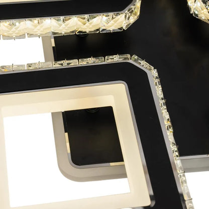 LED полилей с дистанционно управление и кристал LEILA RGB 69W, 4 квадрата, студена/топла/неутрална светлина, димируем, черен LED полилей с дистанционно управление Заглавие по подразбиране Alessandro Design