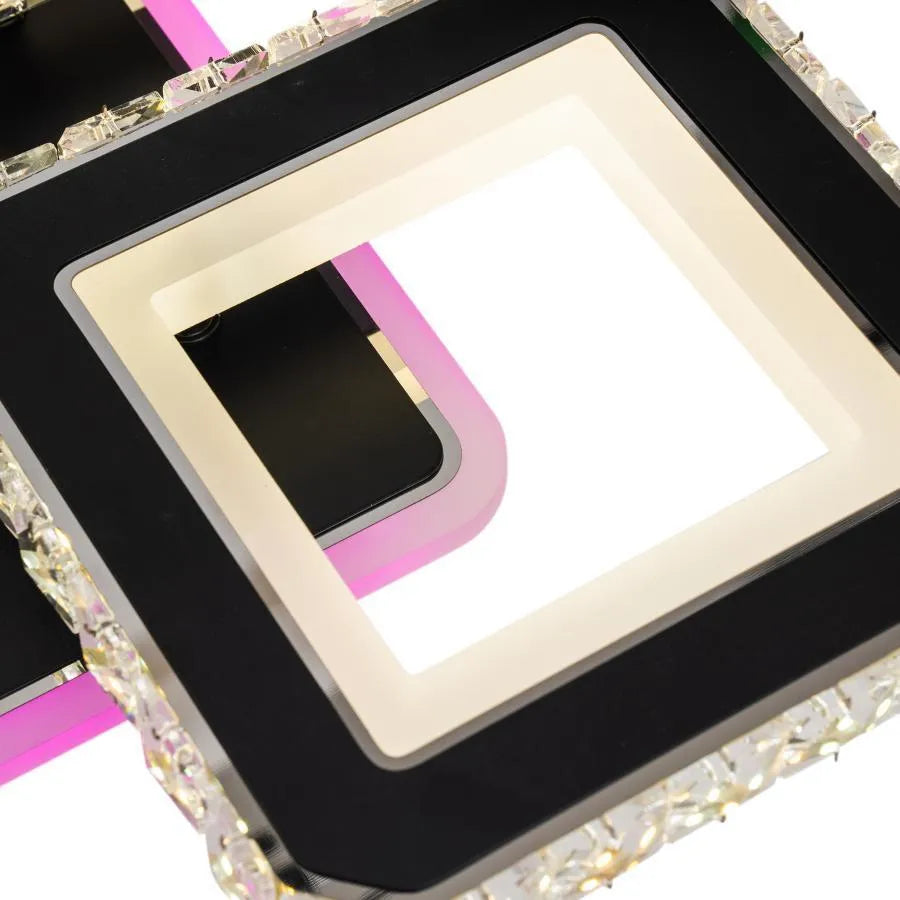 LED полилей с дистанционно управление и кристал LEILA RGB 69W, 4 квадрата, студена/топла/неутрална светлина, димируем, черен LED полилей с дистанционно управление Заглавие по подразбиране Alessandro Design
