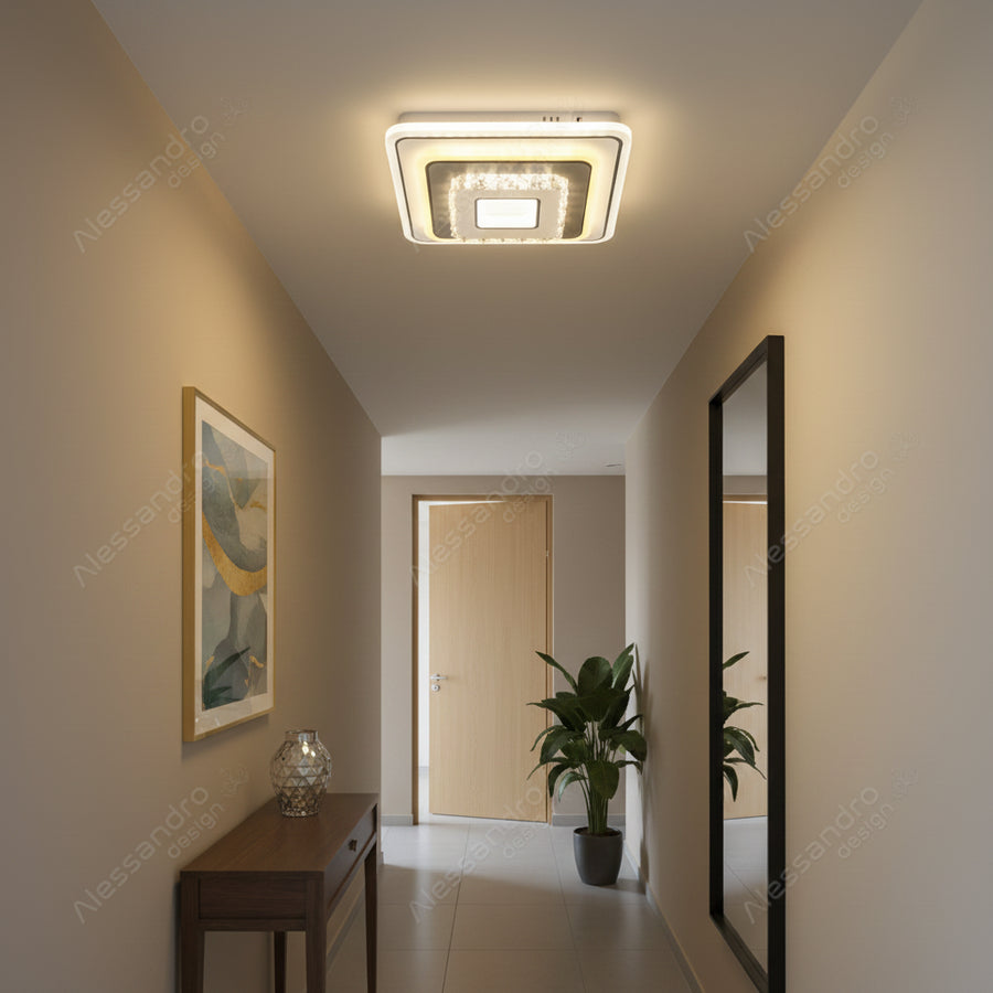Кристален LED полилей MITA 39W, 20x20cm, Квадрат, Студена/Топла/Неутрална светлина, Бял LED Полилеи Заглавие по подразбиране Alessandro Design