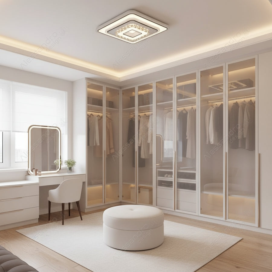 Кристален LED полилей MITA 39W, 20x20cm, Квадрат, Студена/Топла/Неутрална светлина, Бял LED Полилеи Заглавие по подразбиране Alessandro Design