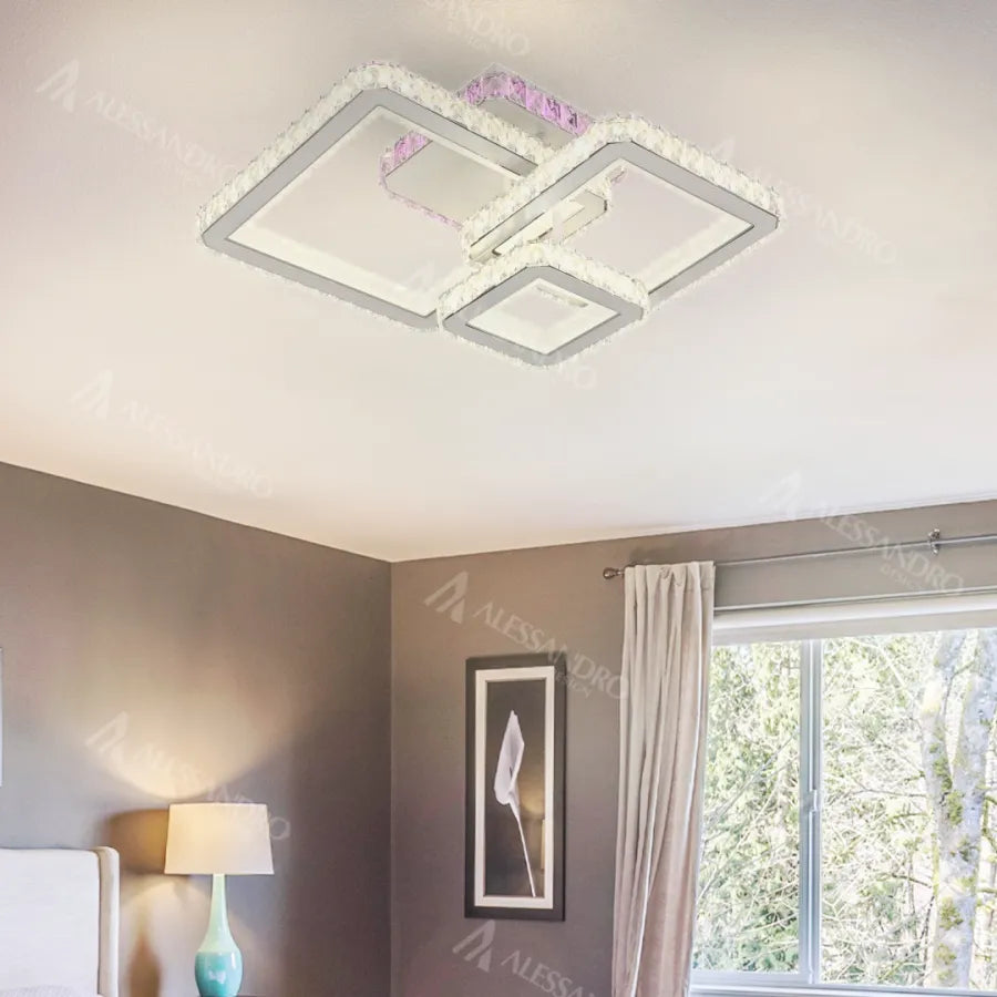 LED полилей с дистанционно управление и кристал BLAKELY RGB 166W, 3 квадрата, студена/топла/неутрална светлина, димиране, бели кристални LED полилеи Заглавие по подразбиране Alessandro Design
