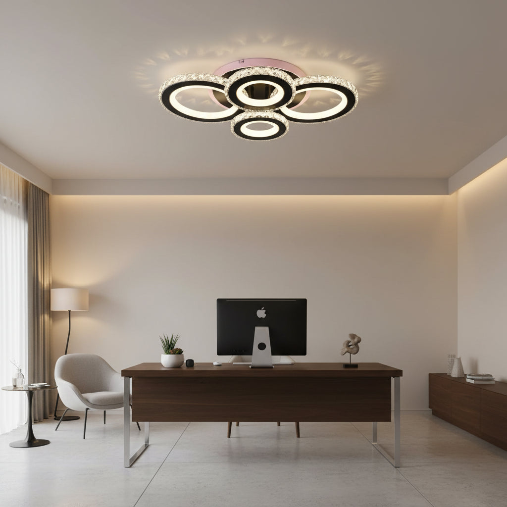 LED полилей с дистанционно управление и кристал NOVA ROTONDA RGB 82W, 4 кръга, студена/топла/неутрална светлина, димиране, черни LED полилеи с дистанционно управление Заглавие по подразбиране Alessandro Design