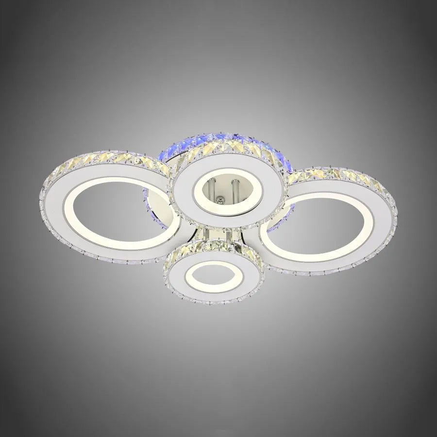 LED полилей с дистанционно управление и кристал MEILI ZAFINA RGB 136W, 4 кръга, студена/топла/неутрална светлина, димиране, бял кристал LED полилеи Заглавие по подразбиране Alessandro Design