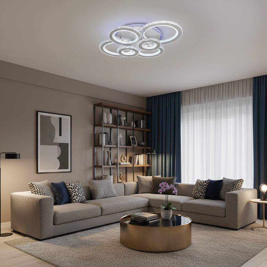 LED полилей с дистанционно управление и кристал NOVA ROTONDA RGB 145W, 6 кръга, студена/топла/неутрална светлина, димируем, бял кристал LED полилеи Заглавие по подразбиране Alessandro Design