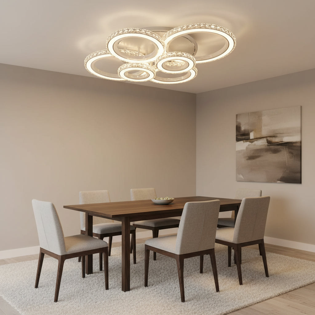 LED полилей с дистанционно управление и кристал NOVA ROTONDA RGB 145W, 6 кръга, студена/топла/неутрална светлина, димируем, бял кристал LED полилеи Заглавие по подразбиране Alessandro Design