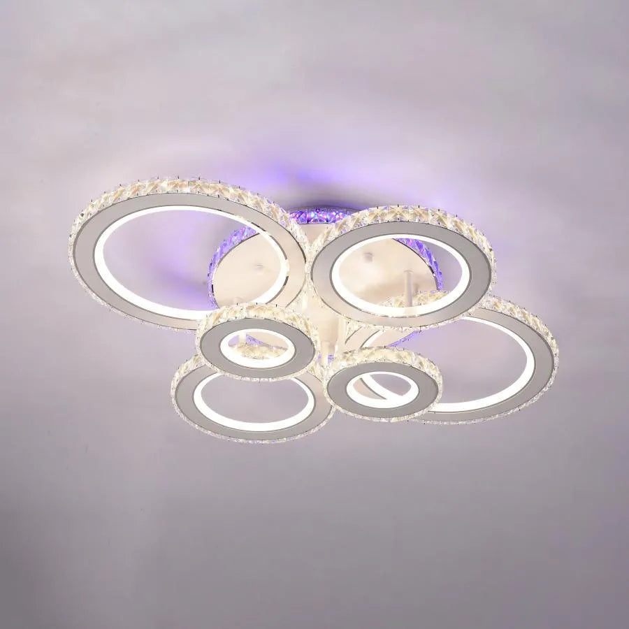 LED полилей с дистанционно управление и кристал MEILI ZAFINA RGB 238W, 6 кръга, студена/топла/неутрална светлина, димиране, бял кристал LED полилеи Заглавие по подразбиране Alessandro Design