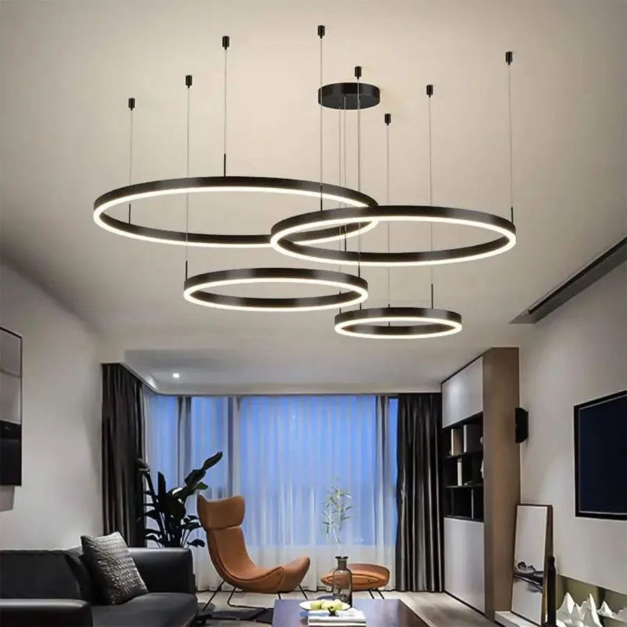 Окачен LED полилей с дистанционно управление ADELAIDA 226W, 4 кръга, Студена/Топла/Неутрална светлина, Димируем, Черен, Регулируема по височина Modern Chandeliers Default Title Alessandro Design