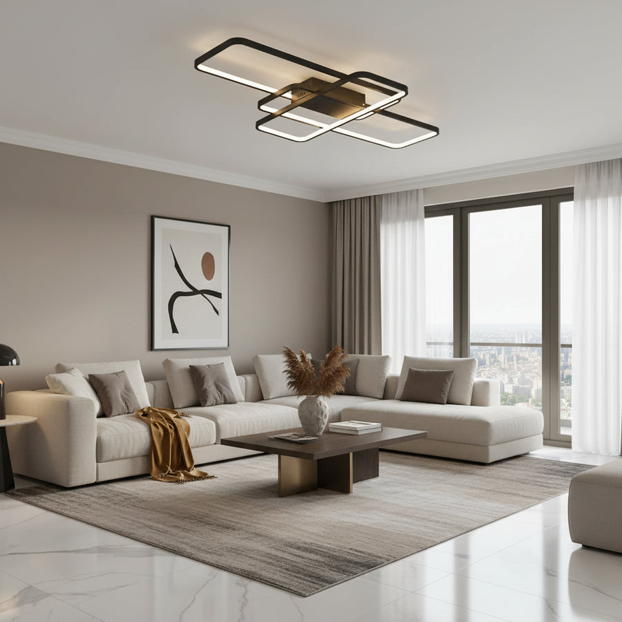 IANUSIS LED полилей с дистанционно управление 95W, 3 елемента, студена/топла/неутрална светлина, възможност за димиране, черни LED полилеи с дистанционно управление Заглавие по подразбиране Alessandro Design