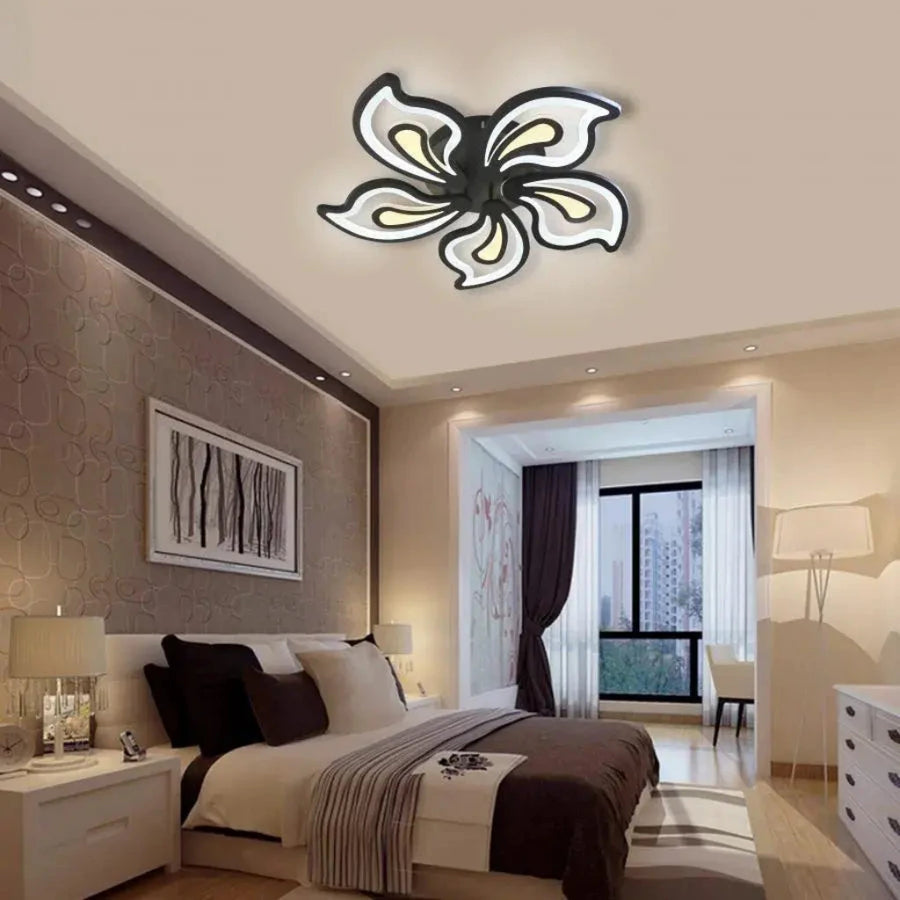 LED полилей с дистанционно управление GLORIOSA 150W, 5 венчелистчета, студена/топла/неутрална светлина, димируем, черен LED полилей с дистанционно управление Заглавие по подразбиране Alessandro Design