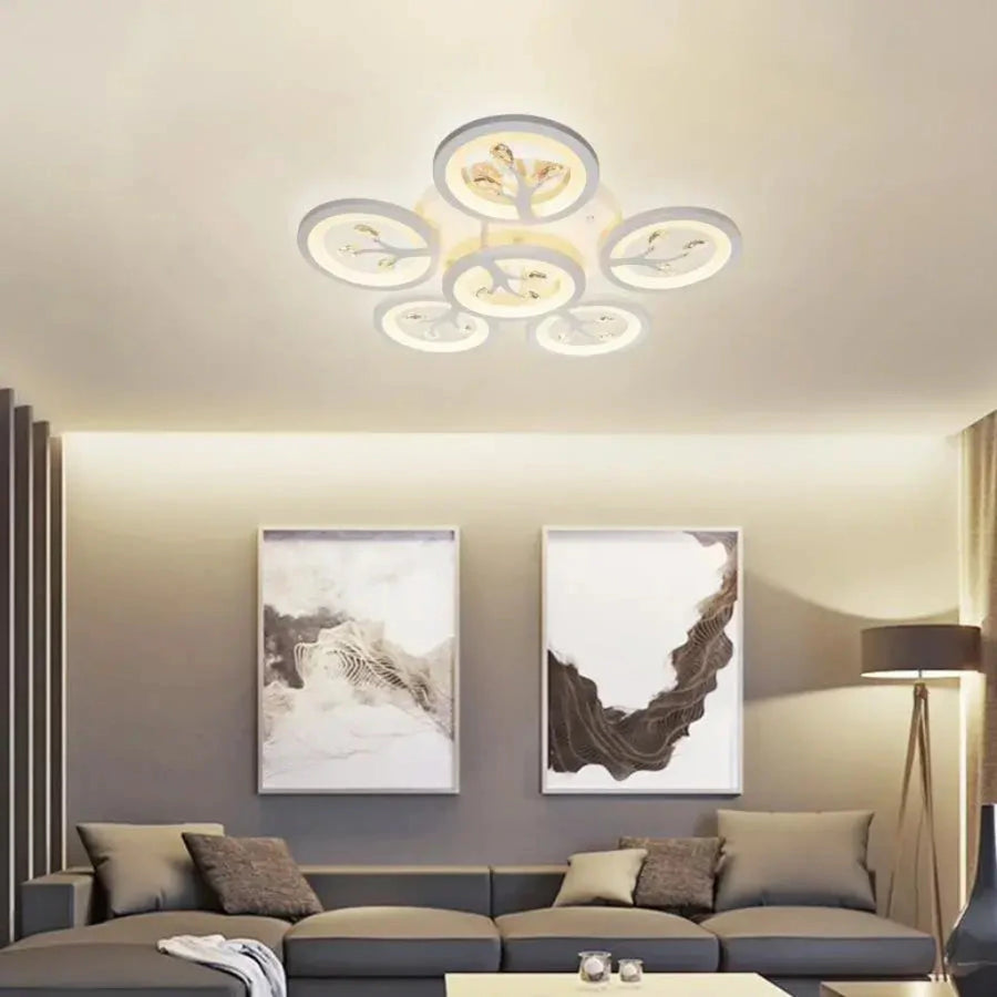 LED полилей с дистанционно управление и кристал DAISY 78W, 6 елемента, студена/топла/неутрална светлина, димируем, бял LED полилей с дистанционно управление Default Title Alessandro Design