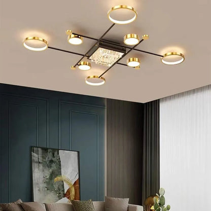 LED полилей с дистанционно управление и кристал MISEL 168W, 9 елемента, студена/топла/неутрална светлина, възможност за димиране, черно злато LED полилеи с дистанционно управление Заглавие по подразбиране Alessandro Design