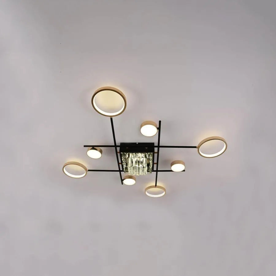 LED полилей с дистанционно управление и кристал MISEL 168W, 9 елемента, студена/топла/неутрална светлина, възможност за димиране, черно злато LED полилеи с дистанционно управление Заглавие по подразбиране Alessandro Design