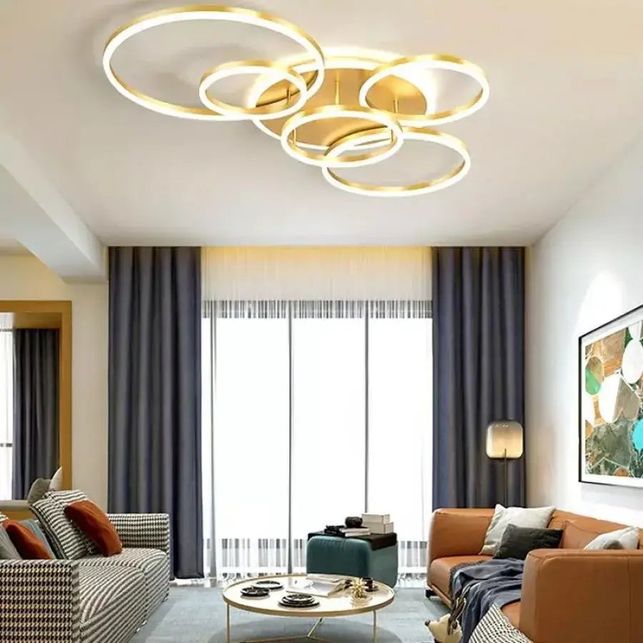 LED полилей с дистанционно управление LYRA 248W, 5 кръга, студена/топла/неутрална светлина, димиране, полирано злато LED полилеи с дистанционно управление Заглавие по подразбиране Alessandro Design