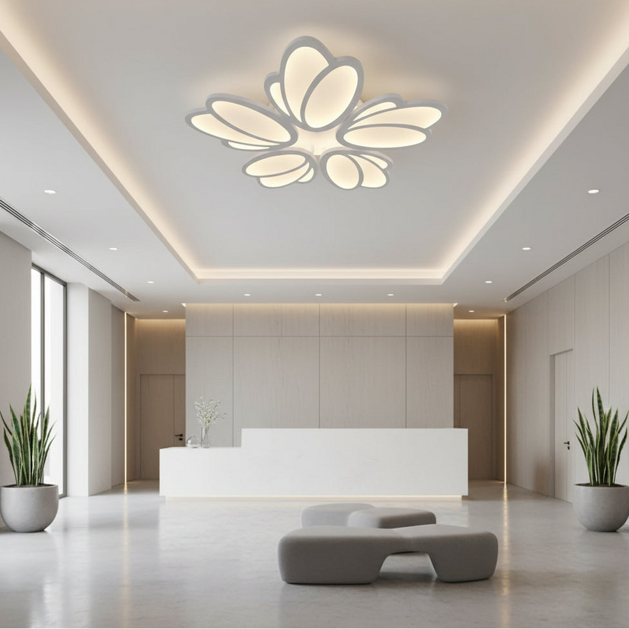 LED полилей с дистанционно управление TULIP 81W, 5 венчелистчета, Студена/Топла/Неутрална светлина, Димируем, Бял LED полилей с дистанционно управление Заглавие по подразбиране Alessandro Design