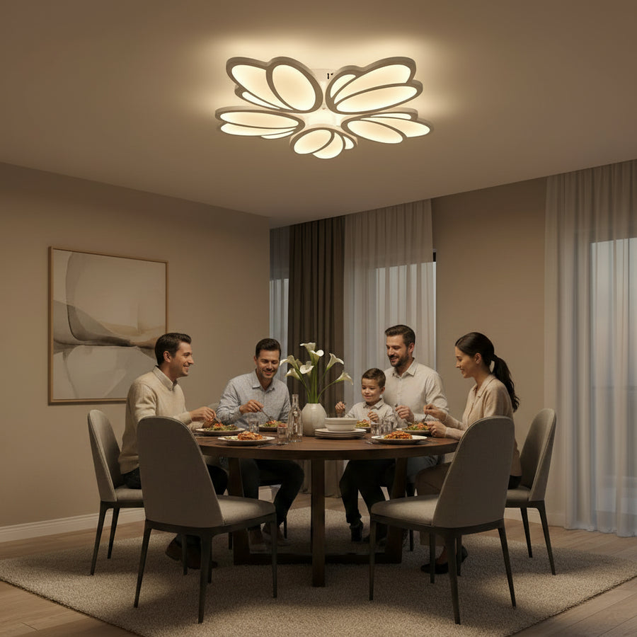 LED полилей с дистанционно управление TULIP 81W, 5 венчелистчета, Студена/Топла/Неутрална светлина, Димируем, Бял LED полилей с дистанционно управление Заглавие по подразбиране Alessandro Design
