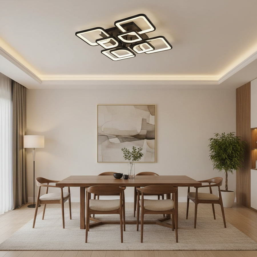 LED полилей с дистанционно управление ZOE, 8 квадрата, 138W, студена/топла/неутрална светлина, димируем, черен