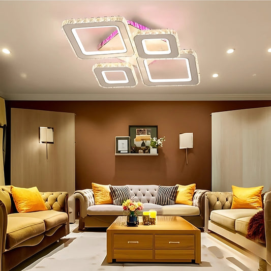 LED полилей с дистанционно управление и кристал TERRANO RGB 162W, 4 квадрата, студена/топла/неутрална светлина, димиране, гланцово бяло хромирани кристални LED полилеи Заглавие по подразбиране Alessandro Design