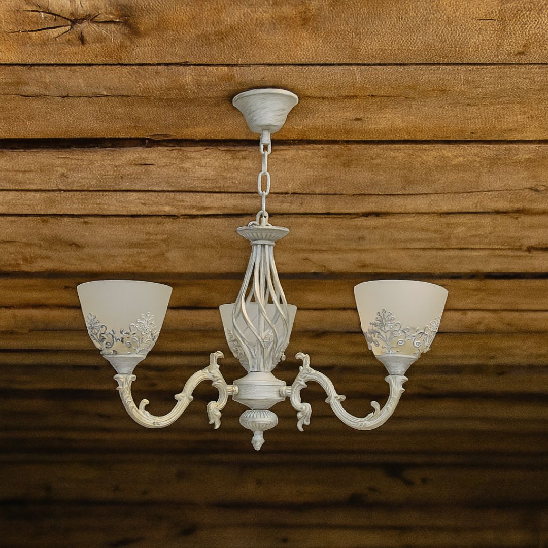 VINTAGE полилей, тип висулка, COTTAGE, кръгъл, 3xE27, стъкло и метал, бели класически полилеи Заглавие по подразбиране Alessandro Design