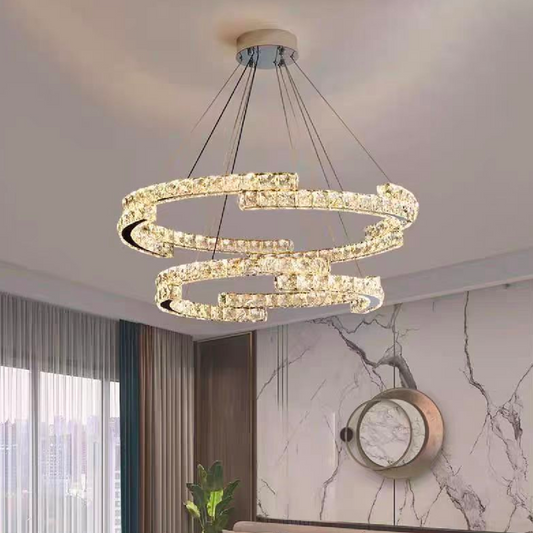 Окачен LED полилей с дистанционно управление и кристал MIA LATIFAH 55W, 2 кръга, студена/топла/неутрална светлина, димируем, лъскав хром, регулируема височина LED полилеи с дистанционно управление Заглавие по подразбиране Alessandro Design
