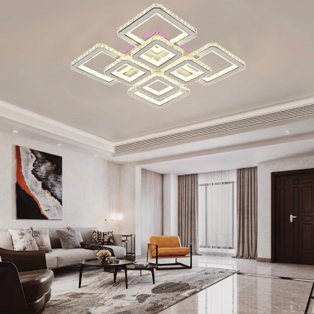 LED полилей с дистанционно управление и кристал LEILA 175W, 8 квадрата, студена/топла/неутрална светлина, димиране, лъскаво бял хром LED полилеи с дистанционно управление Заглавие по подразбиране Alessandro Design