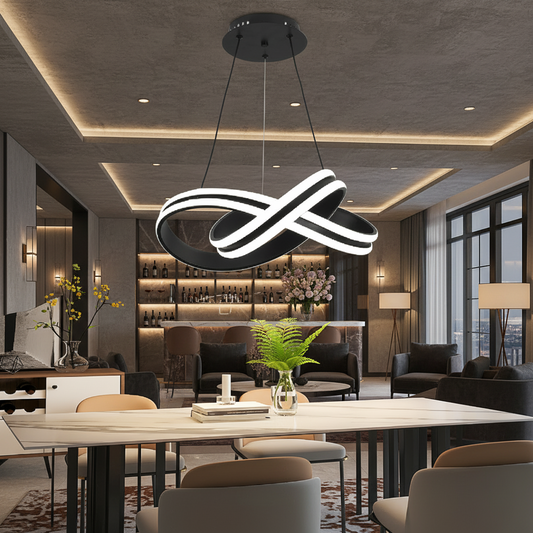 Окачен LED полилей с дистанционно управление INFINITY LOOP 61W, Студена/Топла/Неутрална светлина, Димируем, Черен, Регулируеми по височина LED полилеи с дистанционно управление Заглавие по подразбиране Alessandro Design