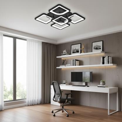 LED полилей с дистанционно управление ZOE 65W, 5 квадрата, студена/топла/неутрална светлина, димируем, черен LED полилей с дистанционно управление Default Title Alessandro Design